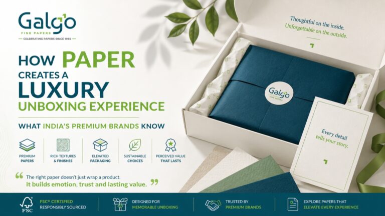 Luxury unboxing experience with premium packaging paper, textured paper, and sustainable packaging by Galgo Fine Papers