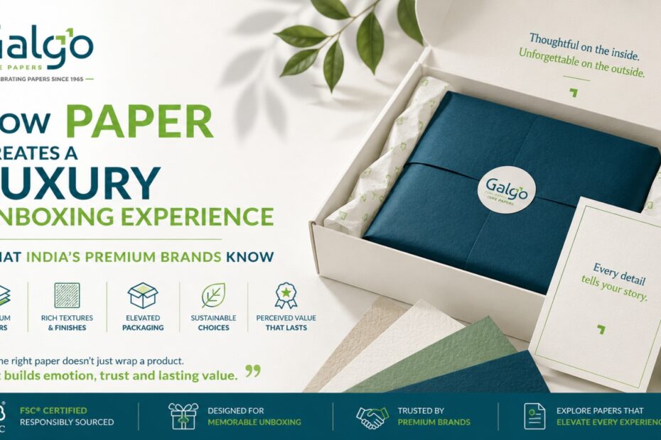 Luxury unboxing experience with premium packaging paper, textured paper, and sustainable packaging by Galgo Fine Papers
